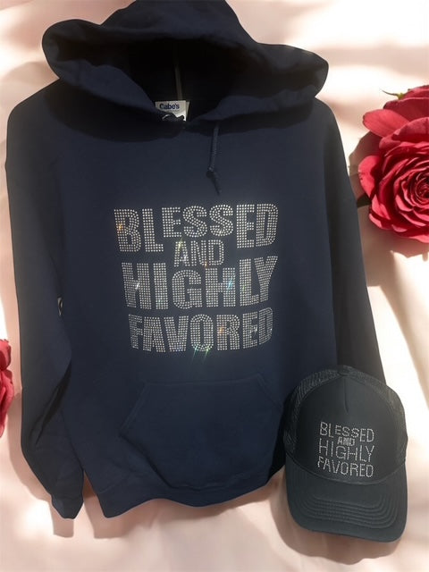 Women's Rhinestone Black Hoodie & Matching Trucker Hat