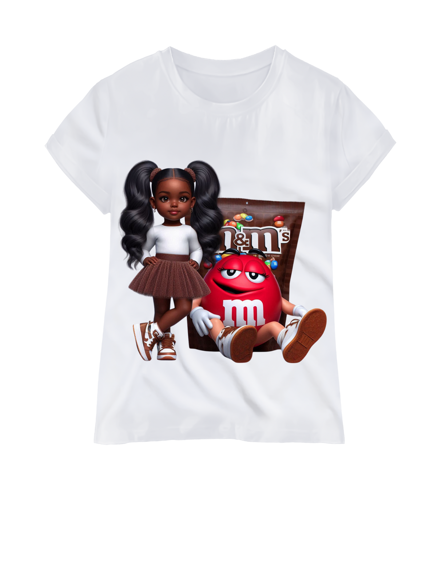 "Ponytail M & M Girl" White Youth Short Sleeve T-Shirt